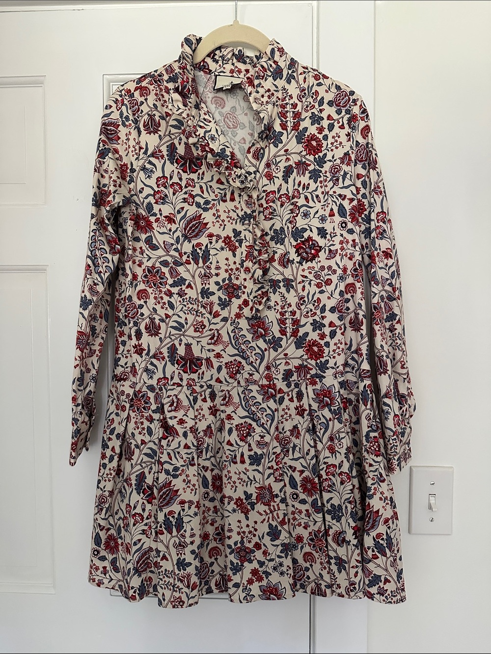 Tuckernuck Cream Long-Sleeve Dress with Red & Blue Floral Print